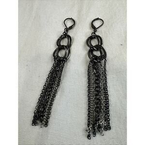 Earrings Tassel Chandelier Gunmetal Gray Hinge Close Costume Fashion Jewelry 3"